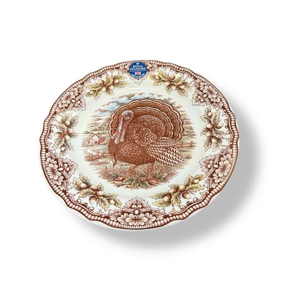 New Royal Stafford turkey Thanksgiving 8.25" Dinner Plates -listing is Set of 4 - Picture 1 of 5